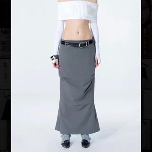 The Kript Gray Low Waisted Maxi Skirt